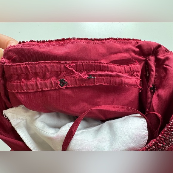 Saks Fifth Avenue Helen Morley Red Beaded Off-Shoulder Silk Evening Gown *FLAWS - Picture 2 of 15